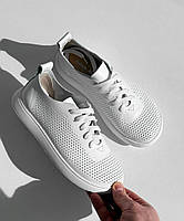 Жіночі шкіряні кеди анатомічні з перфорацією білі натуральна шкіра 42