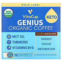 VitaCup, Organic, кава Genius, середньої темряви, 16 чашок по 10 г (0,35 унції)