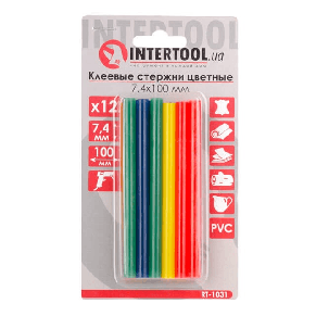 Комплект кольорових клейових стрижнів 7.4*100 мм (12 шт) INTERTOOL RT-1031, фото 3