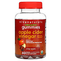 Viva Naturals, Органічний яблучний оцет, хрустке яблуко, 60 жувальних таблеток