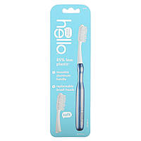 Hello, Алюмінієва зубна щітка зі змінними насадками, м'яка, синя, 1 зубна щітка й 1 змінна насадка.