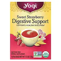 Yogi Tea, підтримка травної системи, солодка полуниця, без кофеїну, 16 чайних пакетиків, 32 г (1,12