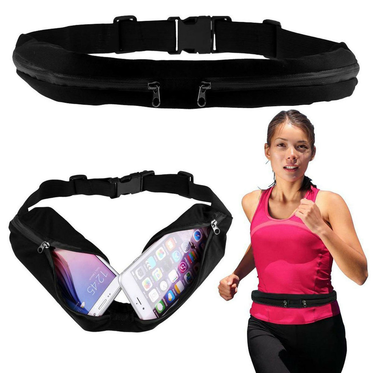 Сумка на пояс для бігу (27х10 см, 17х10) Go Runners Pocket Belt / Поясна спортивна сумка Чорна