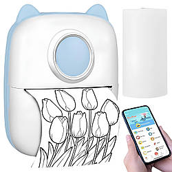 Портативний принтер для телефону Bluetooth + 1 рулон паперу, з USB / Дитячий міні принтер / Термопринтер