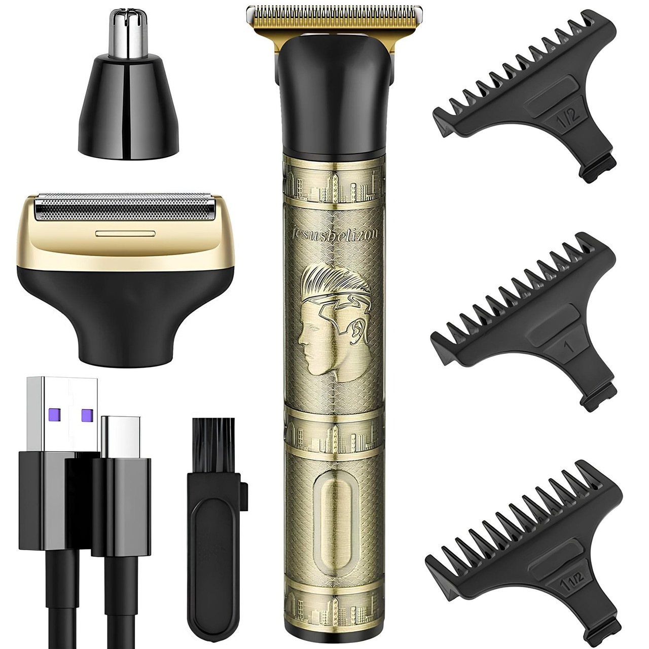 Машинка для стрижки волосся бороди, носа 3в1, з USB, GM 8045 / Чоловічий тример для стрижки / Тример для бороди, фото 1