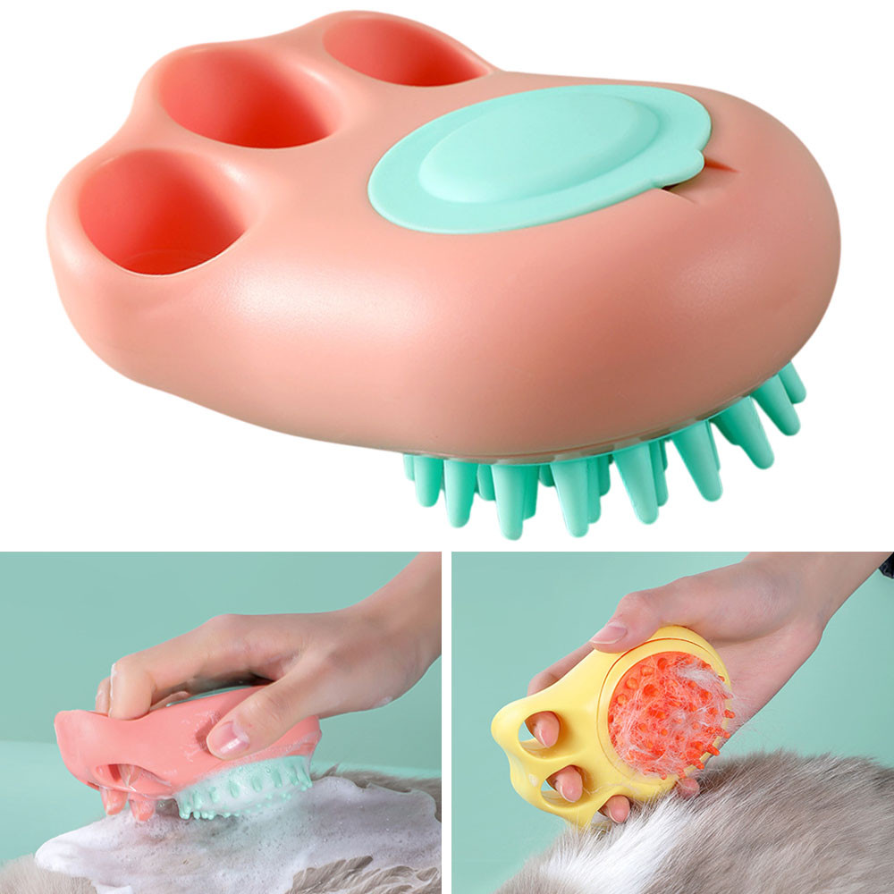 Масажна щітка для кота + Резервуар для шампуню, Колір Рандом / Щітка для купання тварин / Гребінець для котів, фото 1