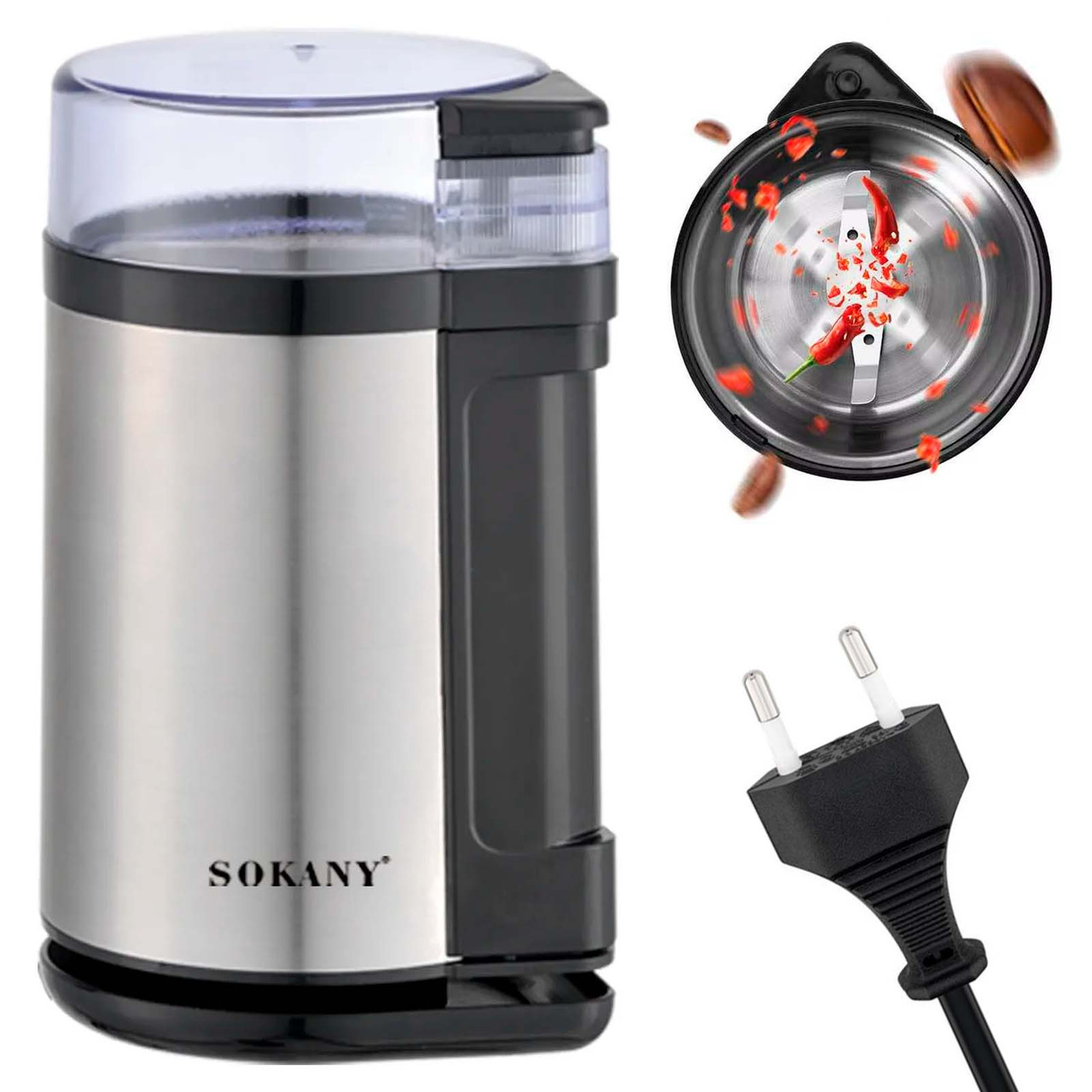 Електрична кавомолка ножева 180Вт, 75г, від мережі, Sokany SM-3001S / Кавомолка для кофе та спецій, фото 1