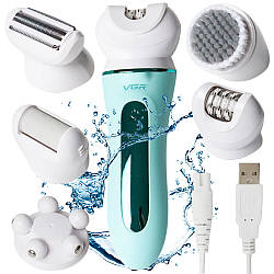 Акумуляторний епілятор для тіла з базою + 5 насадок, V-751 / Тример жіночий / Бездротовий епілятор для ніг
