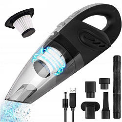 Бездротовий автомобільний пилосос 120Вт, 5 насадок, USB / Пилосос для машини / Ручний пилосос для авто