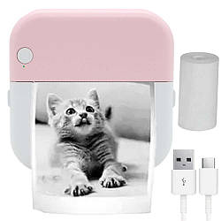 Міні термопринтер + 1 рулон паперу, Bluetooth / Портативний міні принтер / Маленький принтер для телефону