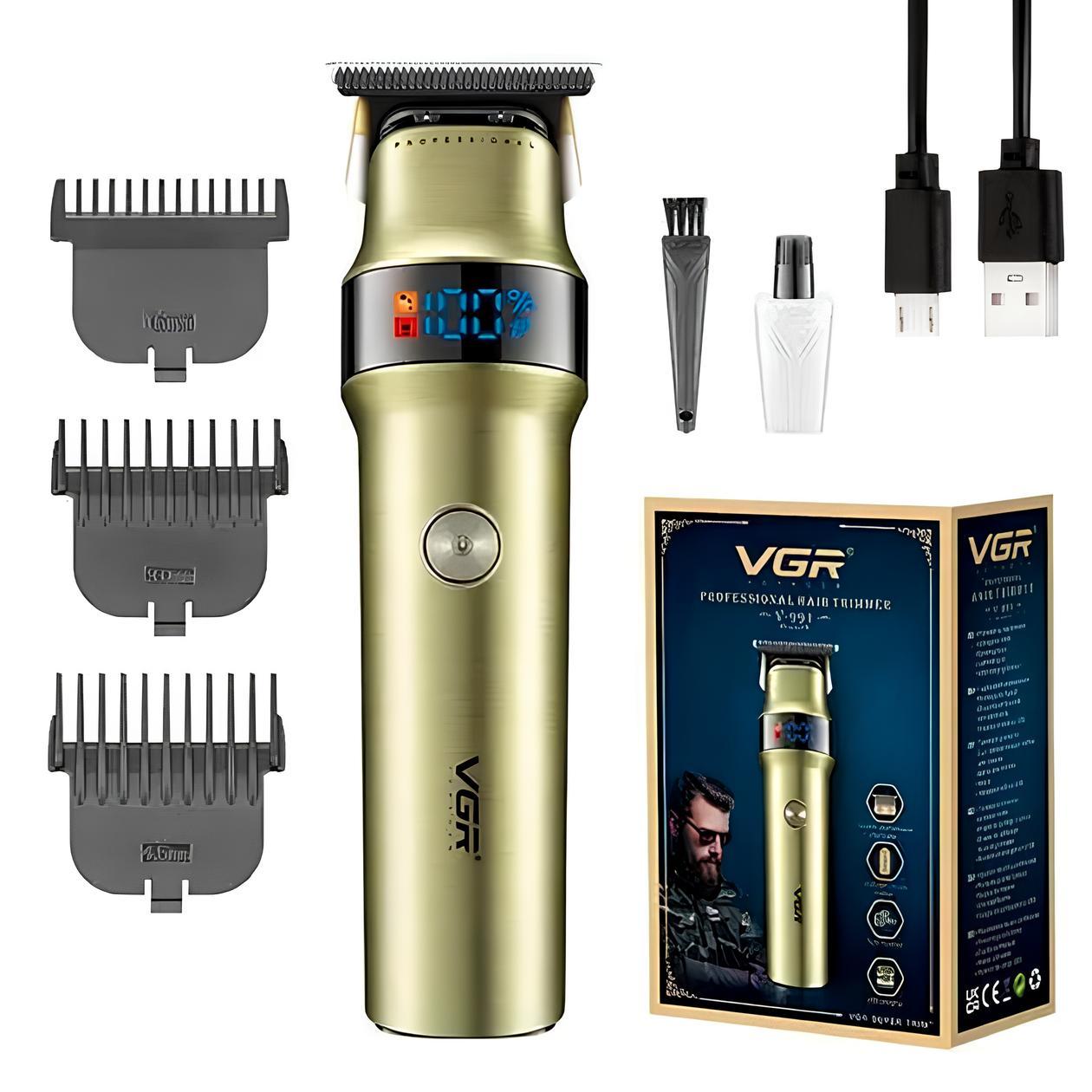 Машинка для стрижки з дисплеєм 5Вт + 3 насадки, від USB, VGR V-199 / Тример для стрижки / Тример чоловічий, фото 1
