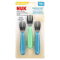 NUK, Набір виделок для столового приладдя Kiddy, для дітей від 18 місяців, синій і зелений, 3 шт.