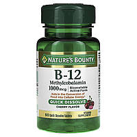 Nature's Bounty, вітамін B12 у формі метилкобаламіну, зі смаком вишні, 1000 мкг, 60 швидкорозчинних таблеток