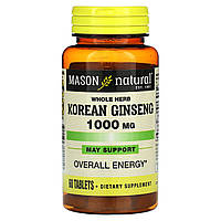 Mason Natural, Корейський женьшень, цілісні трави, 1000 мг, 60 таблеток