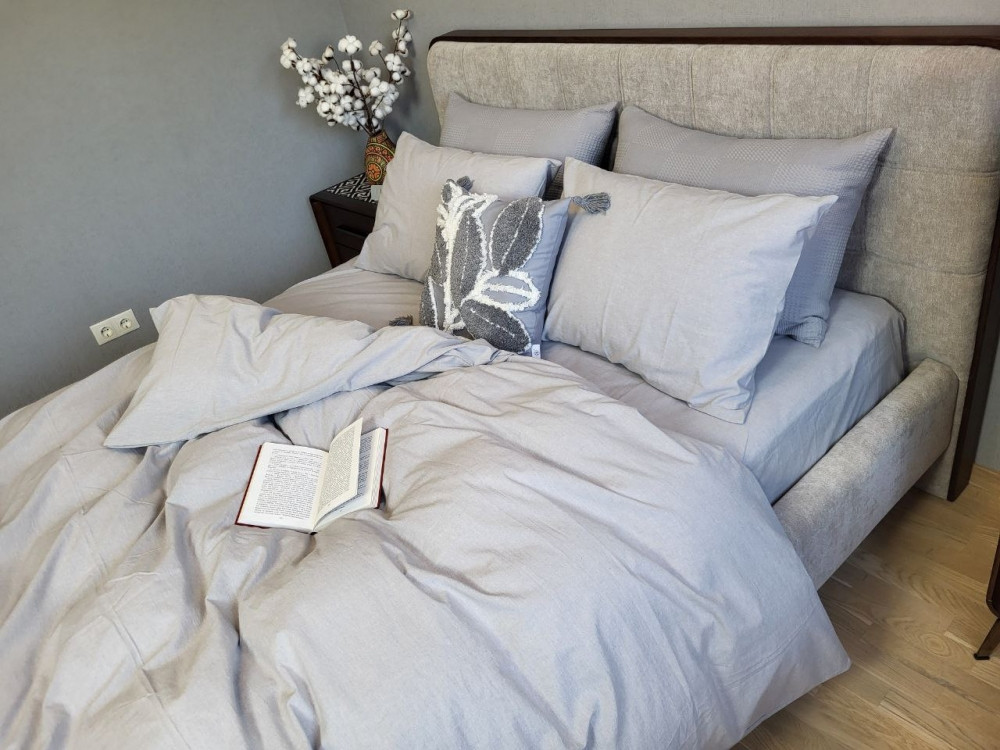 Комплект на резинці Євро Washed Cotton варена бавовна Silver Moonlight