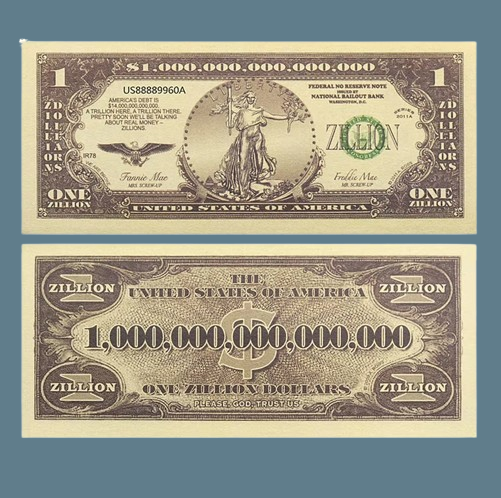Сувенірна банкнота "1 Зілліон доларів" Zillion США 2011 р. (зі світним зображенням орла), фото 1