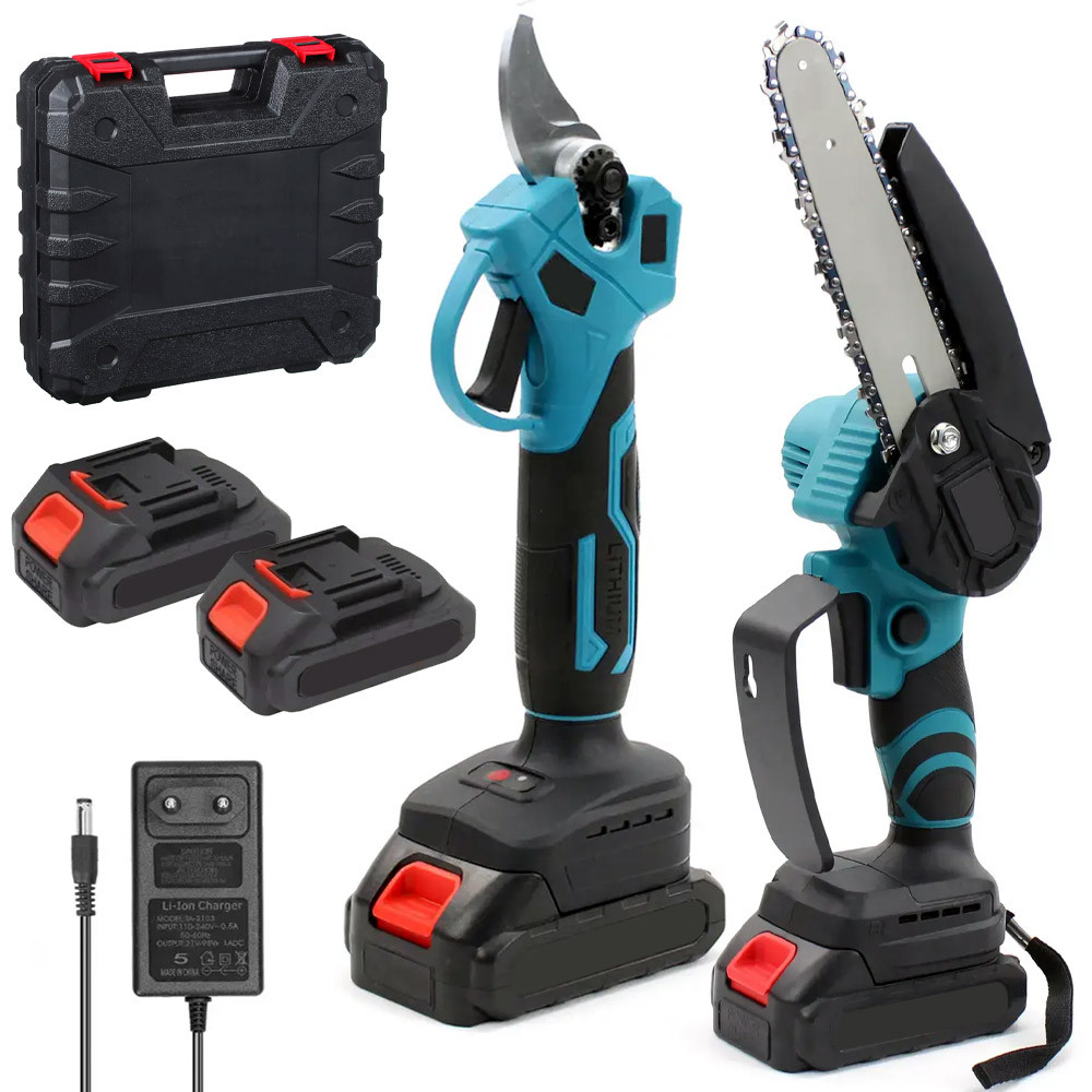 Набір електроінструменту 2в1 (ланцюгова пила, секатор) + 2АКБ 24V, в кейсі / Секатор акумуляторний / Міні пила, фото 1