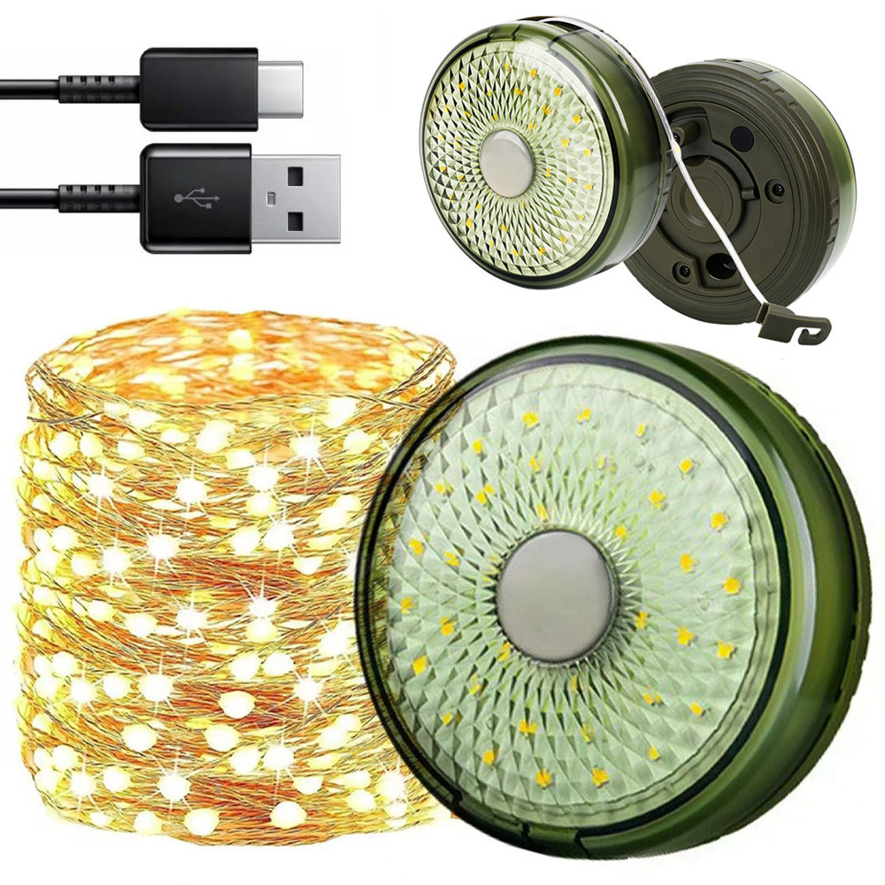 Кемпінговий ліхтар з гірляндою 8м, USB, MH8208, RGB+Теплий білий / Акумуляторна гірлянда для намету