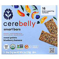 Cerebelly, Smart Bars, органічні батончики для малюків, батат, чорниця та банан, 5 батончиків по 24 г (0,84