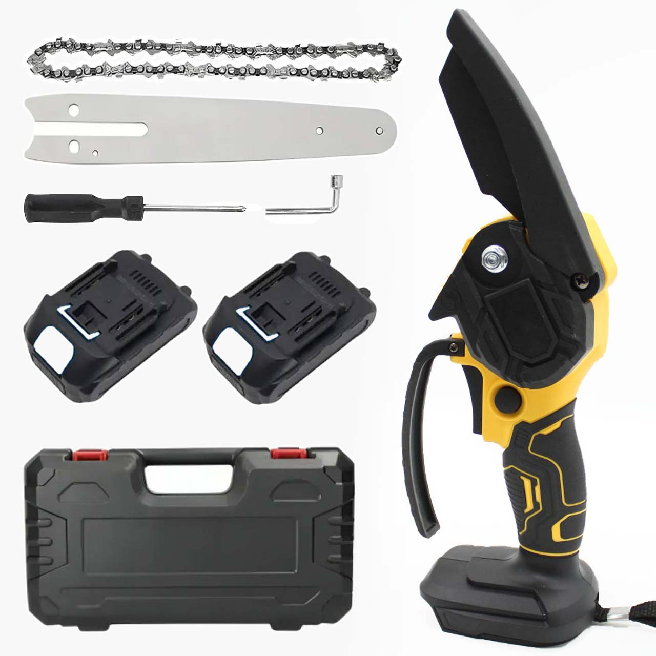 Акумуляторна пила ланцюгова 6" в кейсі + 2 акумулятори / Міні пила для саду / Ручна електропила, фото 1