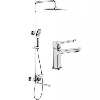 Набір душова система 3 в 1 з тропічним і ручним душем і змішувачем на умивальник Frap F2461 квадратна хром