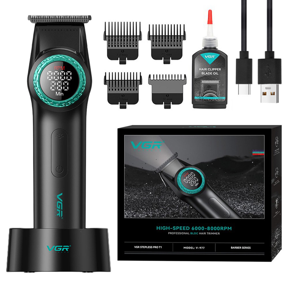 Акумуляторний триммер для стрижки +4 насадки, від USB, VGR V-977, Чорний / Машинка для стрижки волосся та бороди, фото 1