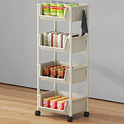 Етажерка на колесах 4 полиці + 2 гачки, (93,5х29,5х22см) / Мобільний стелаж на колесах / Поличка на коліщатках