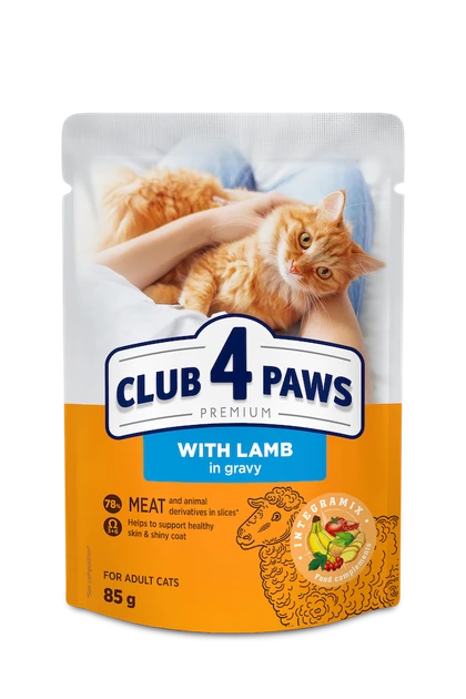 Акція! Вологий корм Club 4 Paws Premium Клуб 4 лапи для котів з ягнятком у соусі 85 ГР х 24 ШТ