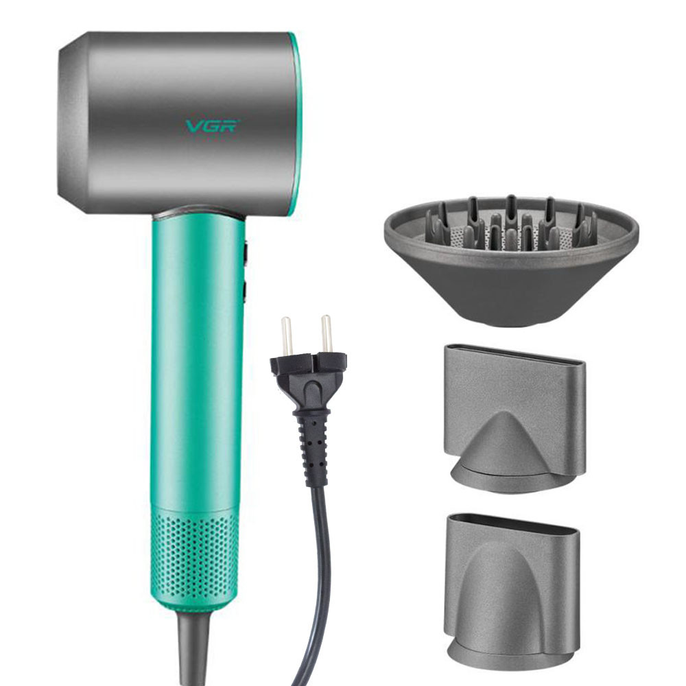 Фен професійний 11000 об/хв + 3 насадки, VGR V-440, Зелений / Фен для волосся / Фен з дифузором, фото 1