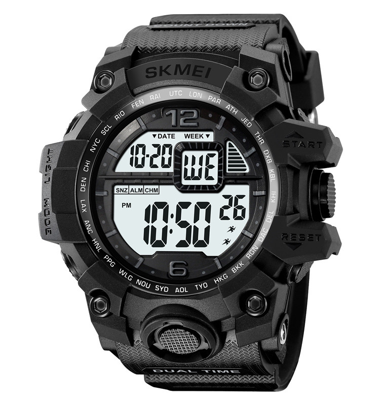 Skmei 2245 — чоловічий масивний спортивний годинник чорний/білий