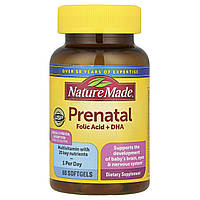 Nature Made, Пренатальна фолієва кислота + ДГК, 60 м'яких таблеток