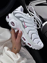 Жіночі кросівки Nike Air Max Tn White Pink Grey Найк Аїр Макс ТН Плюс білі з рожевим сітка, фото 3