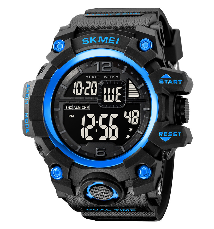 Skmei 2245 — чоловічий масивний спортивний годинник чорний/сині