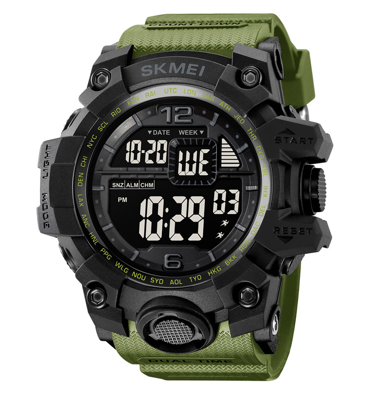 Skmei 2245 — чоловічий масивний спортивний годинник зелений/чорний