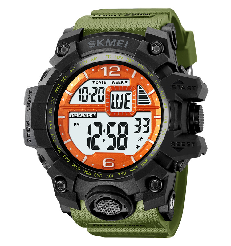 Skmei 2245 чоловічий масивний спортивний годинник зелений/жовтогарячий, фото 1