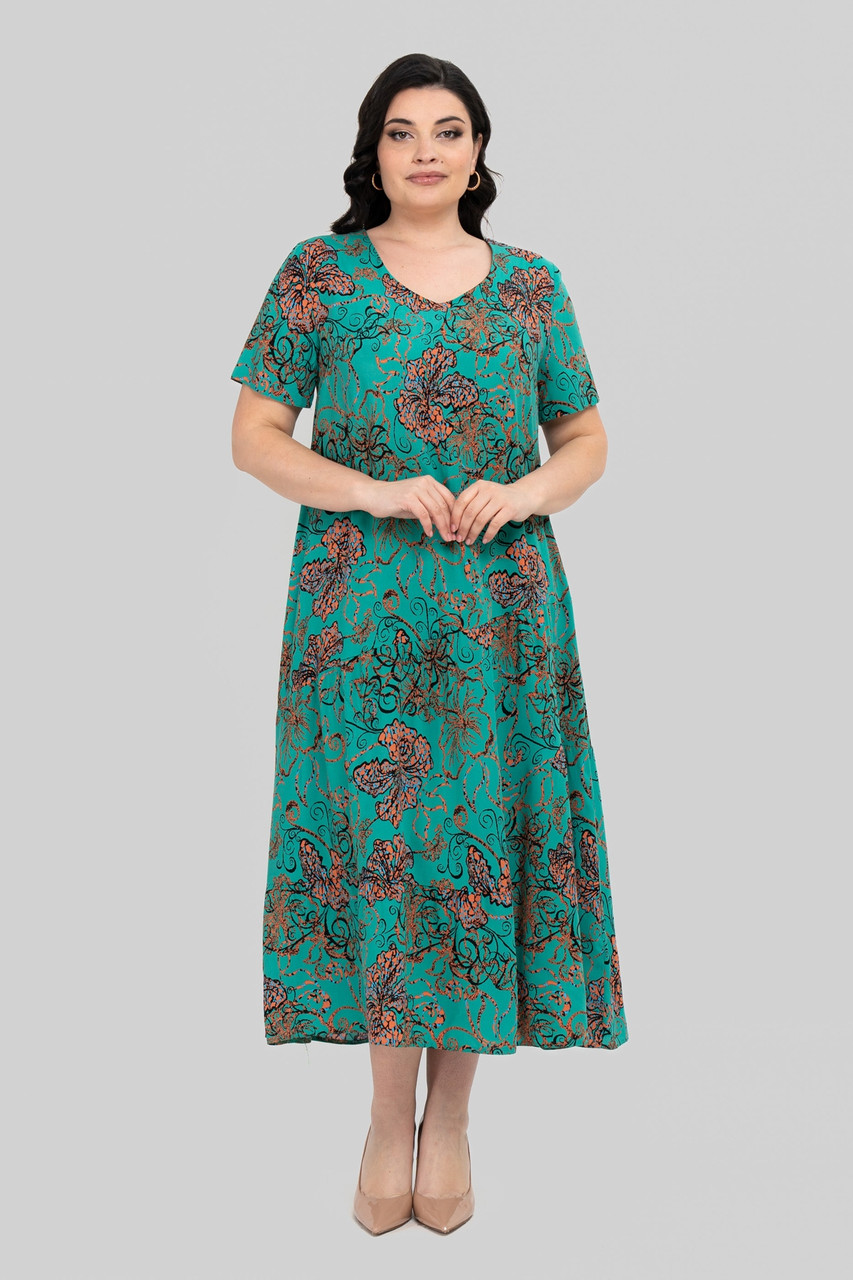 Зелена напівприталена легка сукня комфортна довжина