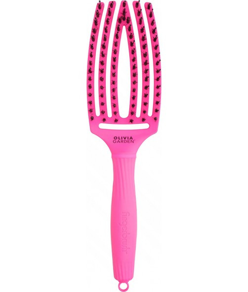 Щітка для волосся Olivia Garden FingerBrush Boar & Nylon ThinkPink 2023 Neon Pink, фото 1