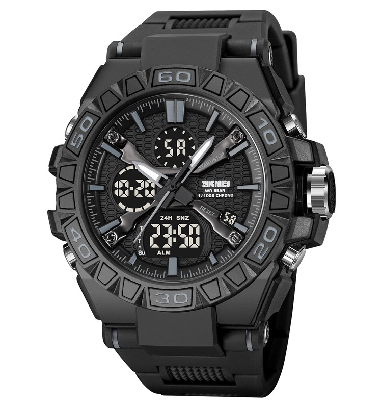 Skmei 2220 — Спортивний годинник із подвійним циферблатом і повним набором функцій (чорний) ⚫