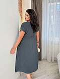 Графітове вільне літнє плаття міді з поясом із жатого крепу батал, фото 6