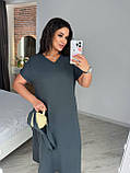Графітове вільне літнє плаття міді з поясом із жатого крепу батал, фото 3