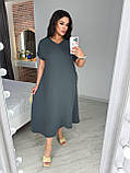Графітове вільне літнє плаття міді з поясом із жатого крепу батал, фото 5