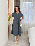 Графітове вільне літнє плаття міді з поясом із жатого крепу батал, фото 2