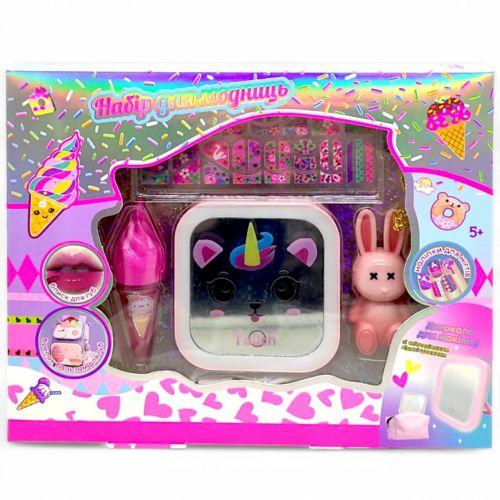 Ігровий набір косметики (тінт та блиск для губ, дзеркало з підсвіткою з USB пров., наліпки на нігті), фото 1
