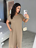 Кавове вільне літнє плаття міді з поясом із жатого крепу батал, фото 5