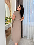 Кавове вільне літнє плаття міді з поясом із жатого крепу батал, фото 6