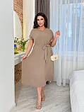 Кавове вільне літнє плаття міді з поясом із жатого крепу батал, фото 2