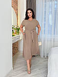 Кавове вільне літнє плаття міді з поясом із жатого крепу батал, фото 3