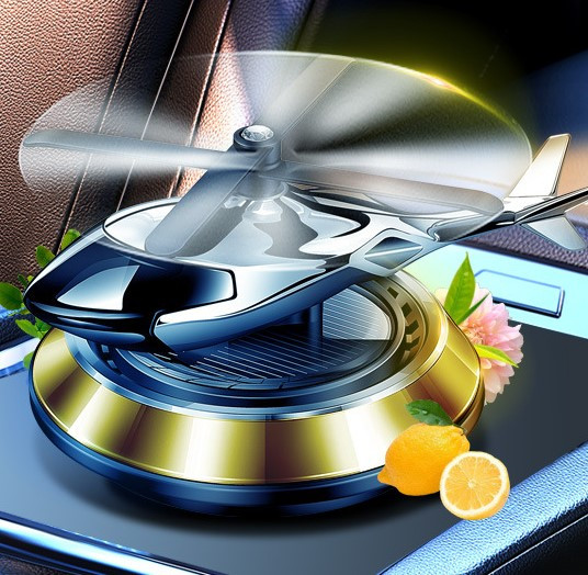 Ароматизатор освіжувач у машину на торпедо Вертоліт (золотистий) від сонячної енергії, фото 1