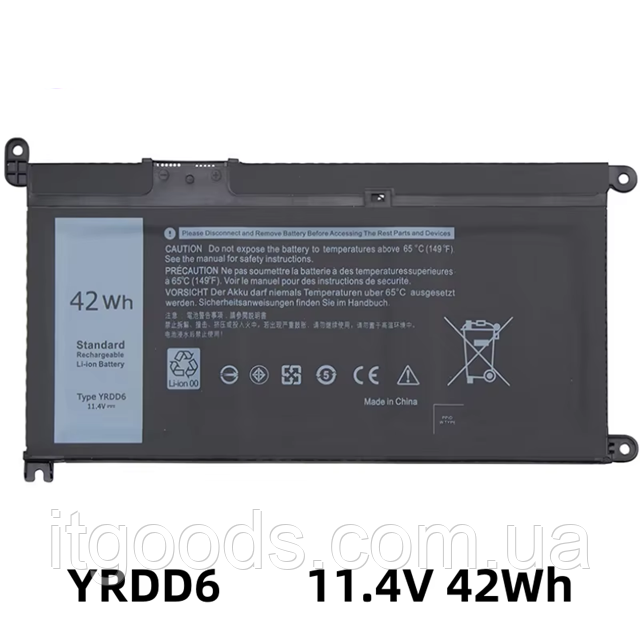 Батарея YRDD6 42Wh 11.4V 3680mAh для ноутбука Dell Inspiron 5482 5485 5488 5491 3310 3493 | Latitude 3310