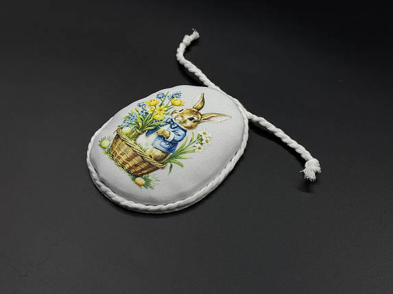 Тканинна підвіска Великодня зайчик. 10х8см, фото 3